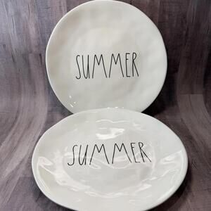 Rae Dunn Set of 2 "SUMMER" Melamine 10" Dinner Plates Round White & Black